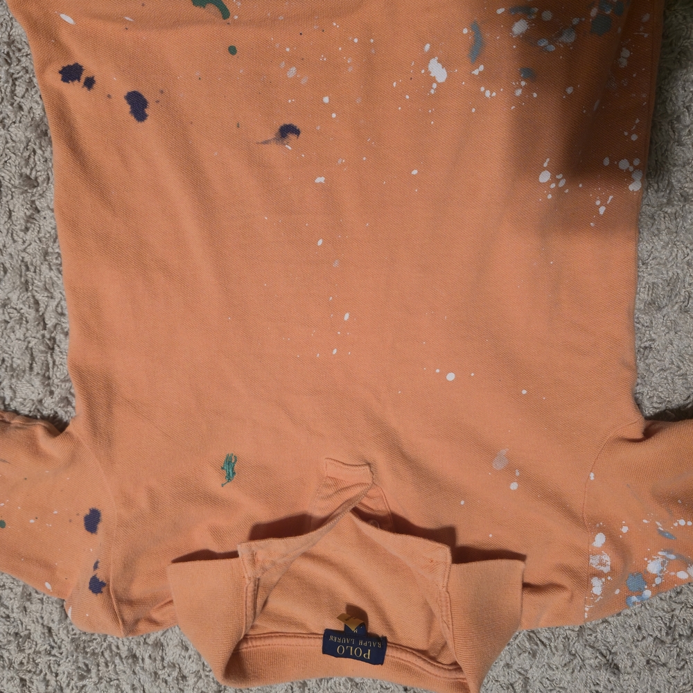 Orange Polo Shirt with Paint Splatter